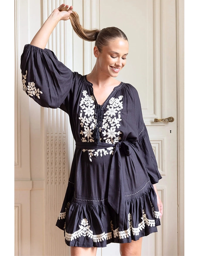 Anouk Dress Black Embroidered