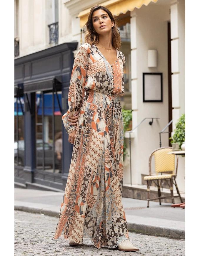 Angelique Maxi Dress Beige Multi