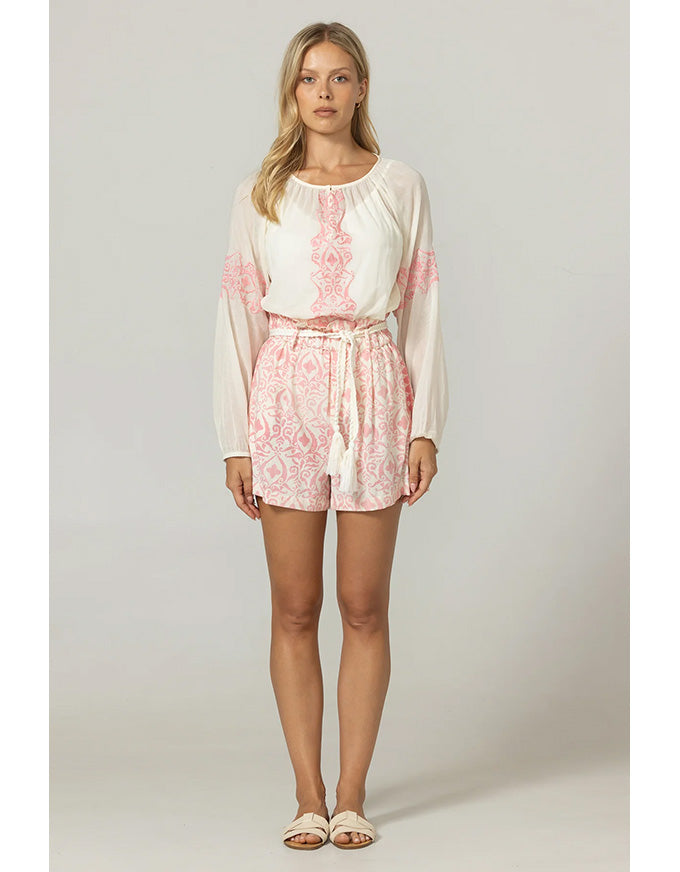 Blouse Indira w Embroidery Cream/Pink