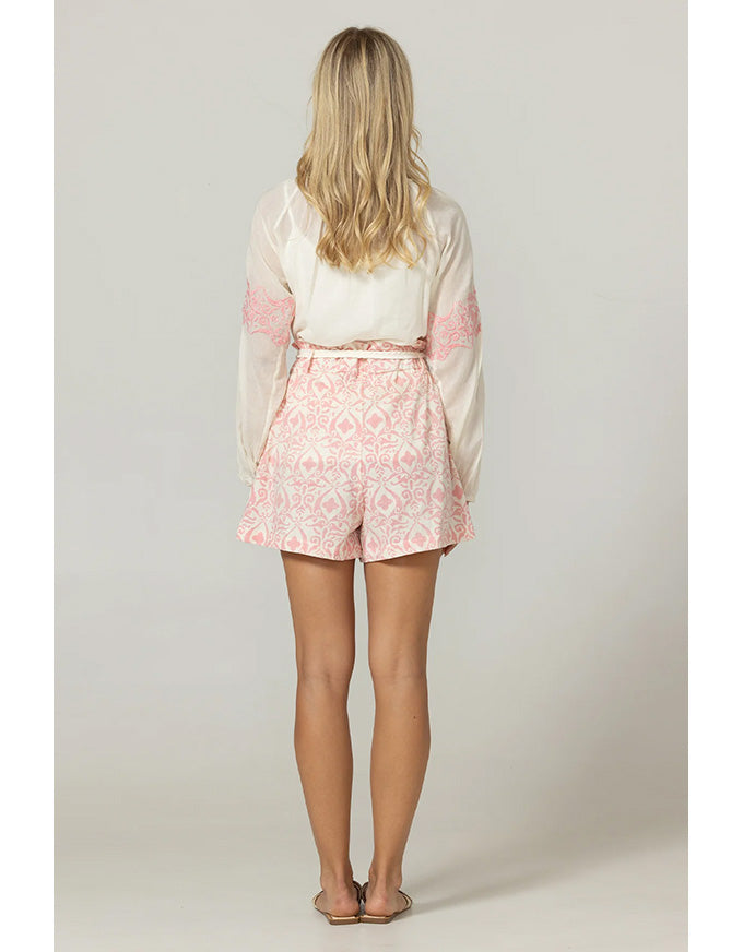 Blouse Indira w Embroidery Cream/Pink