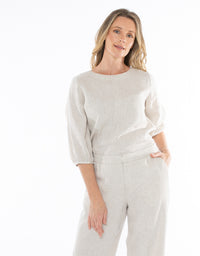 Gathered Sleeve Hem Top Flax