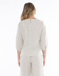 Gathered Sleeve Hem Top Flax