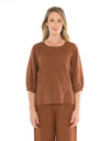 Gathered Sleeve Hem Top Sepia