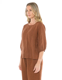 Gathered Sleeve Hem Top Sepia