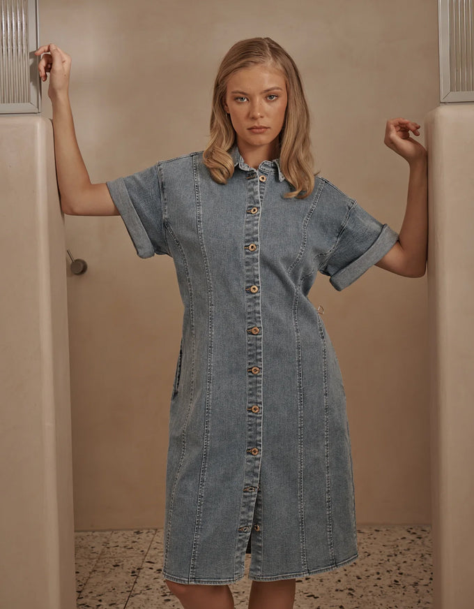 Grace Denim Dress 70's Blue