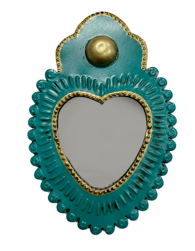 Heart Mirror W Button Turquoise
