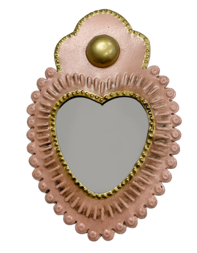 Heart Mirror W Button Pink
