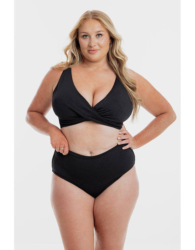 Black Pebbled Textured Twist Bikini Set