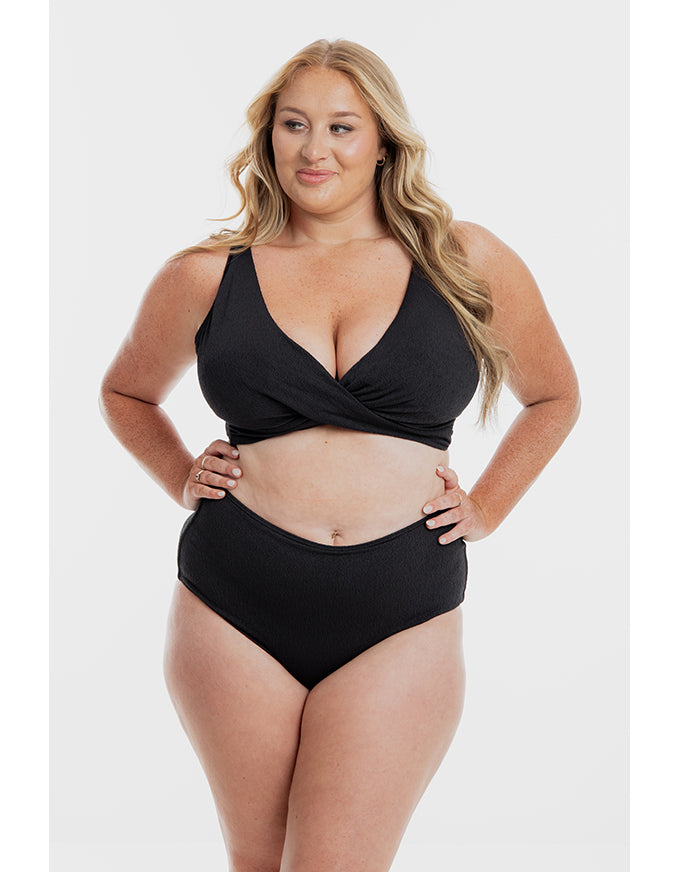Black Pebbled Textured Twist Bikini Set