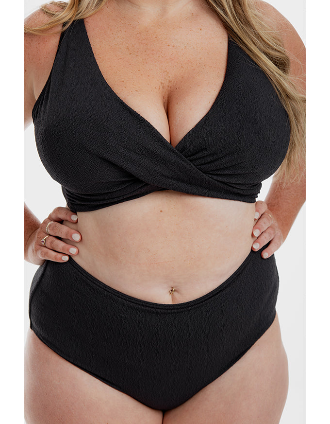 Black Pebbled Textured Twist Bikini Set