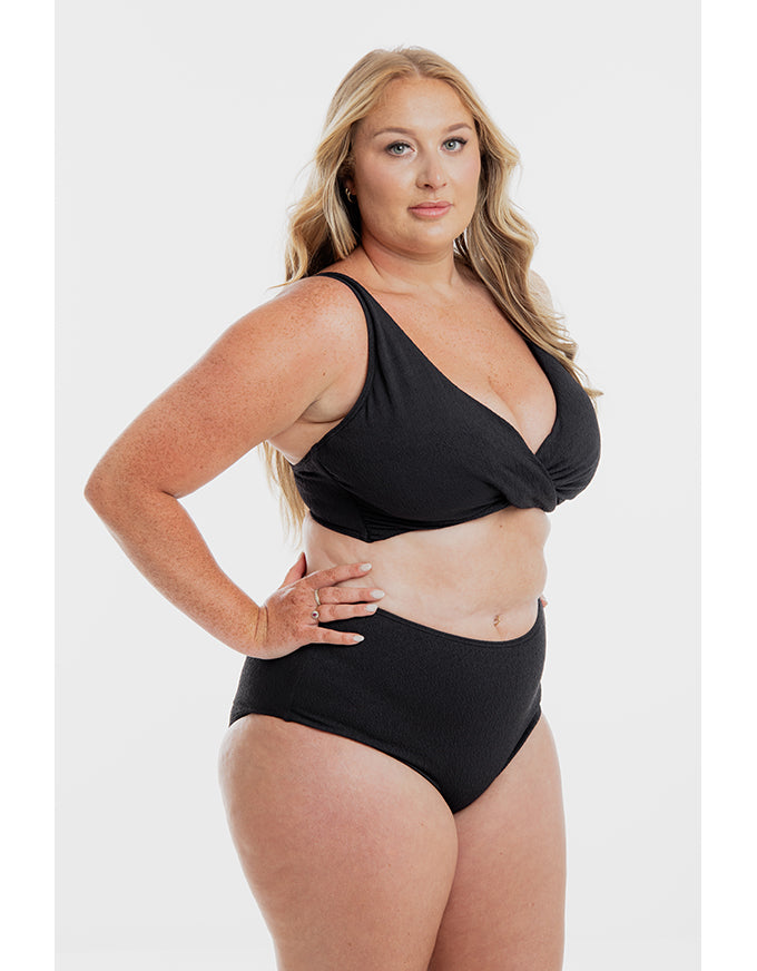 Black Pebbled Textured Twist Bikini Set