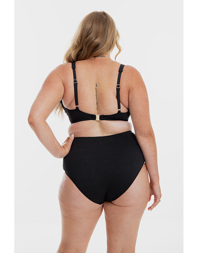 Black Pebbled Textured Twist Bikini Set