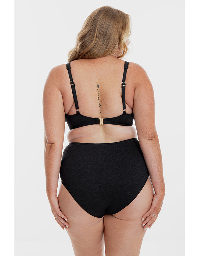 Black Pebbled Textured Twist Bikini Set