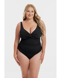 Black Pebbled Textured Twist One Piece