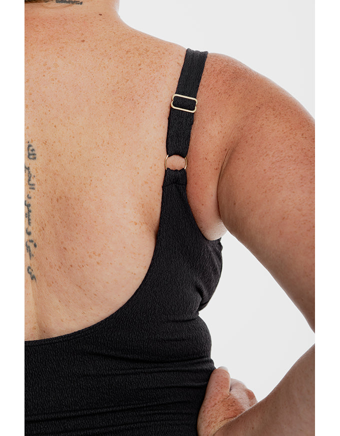 Black Pebbled Textured Twist One Piece