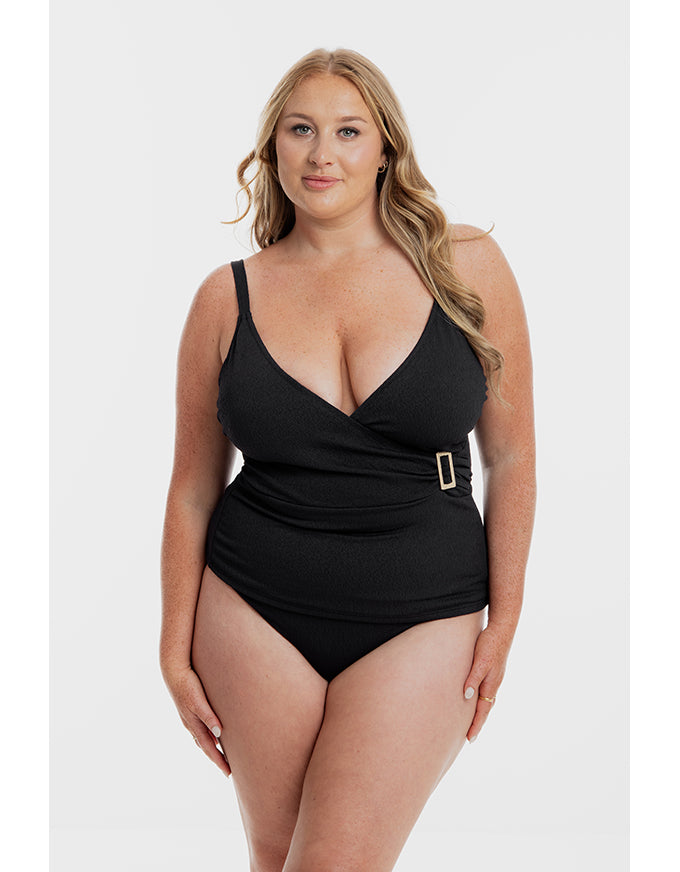 Black Pebbled Textured X Tankini Set