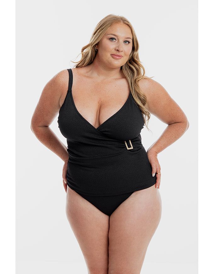 Black Pebbled Textured X Tankini Set