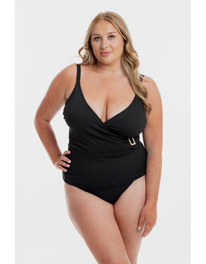 Black Pebbled Textured X Tankini Set
