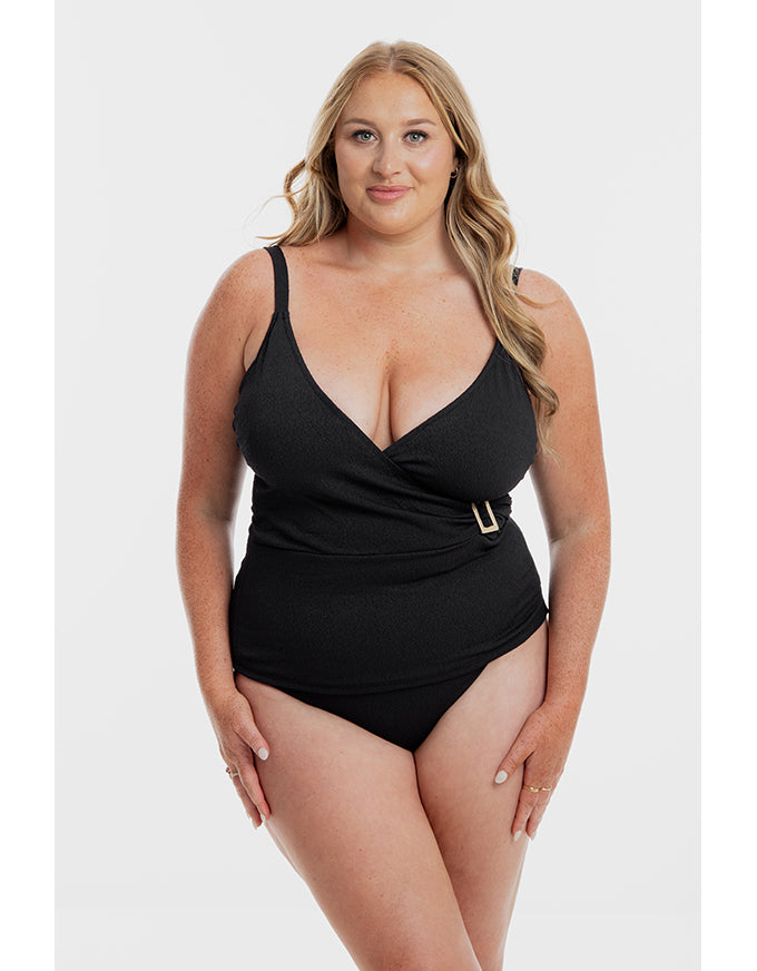 Black Pebbled Textured X Tankini Set