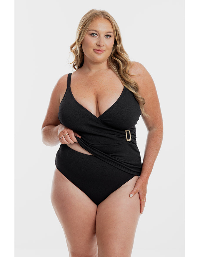 Black Pebbled Textured X Tankini Set