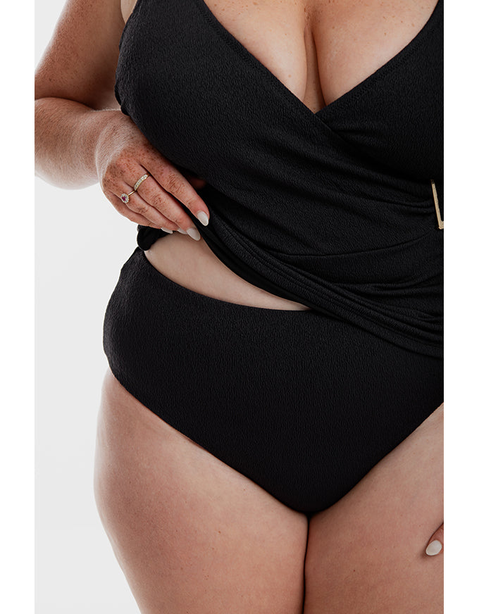 Black Pebbled Textured X Tankini Set