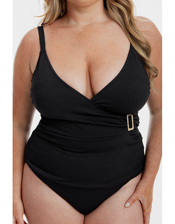 Black Pebbled Textured X Tankini Set