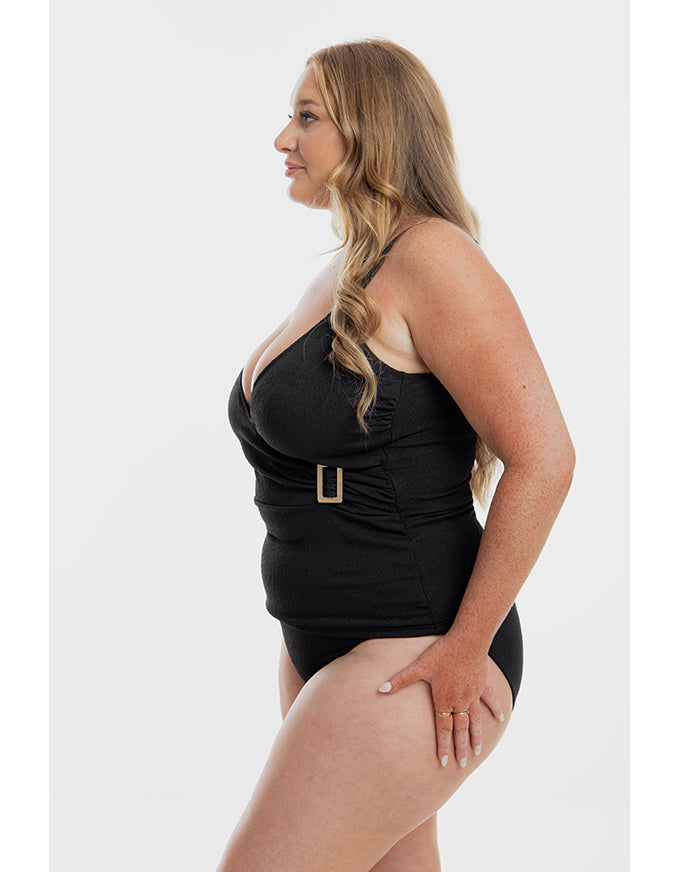 Black Pebbled Textured X Tankini Set
