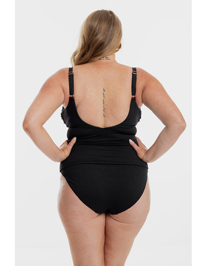 Black Pebbled Textured X Tankini Set