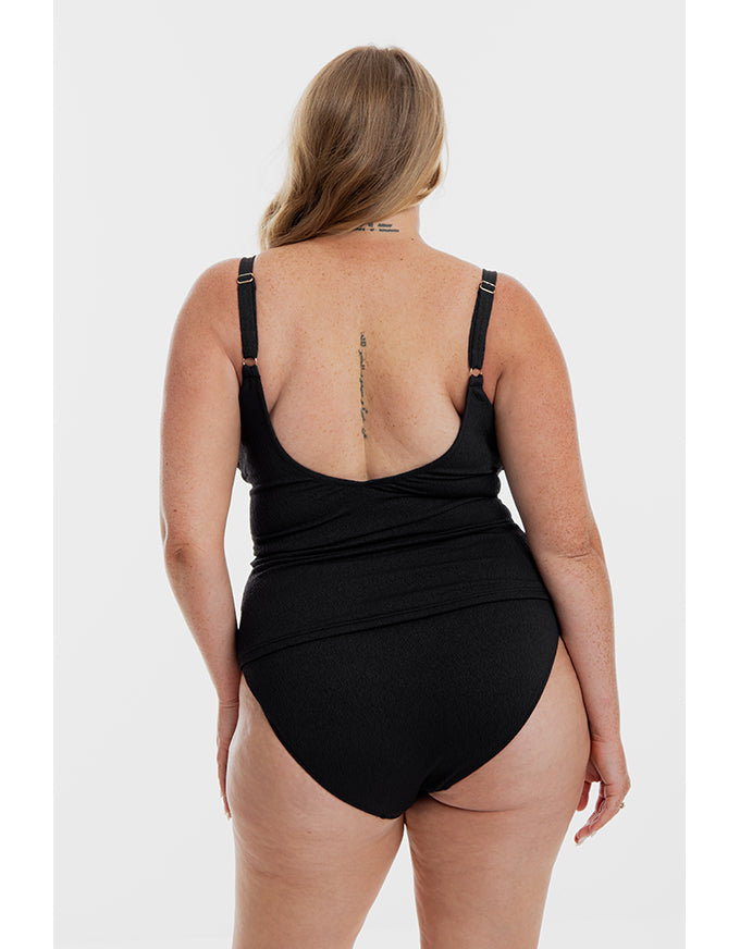 Black Pebbled Textured X Tankini Set