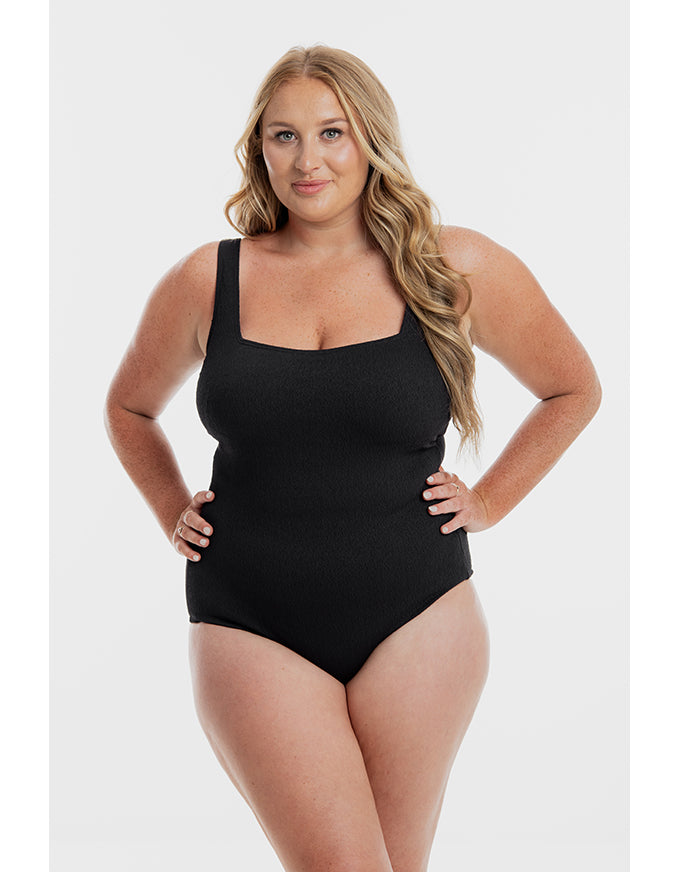 Black Pebbled Textured Square One Piece