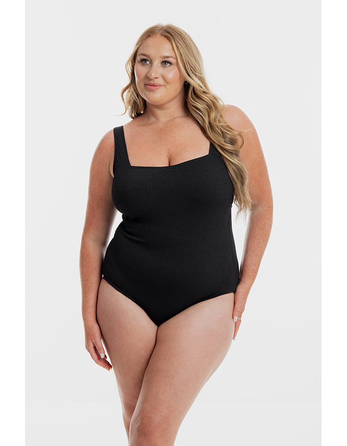 Black Pebbled Textured Square One Piece