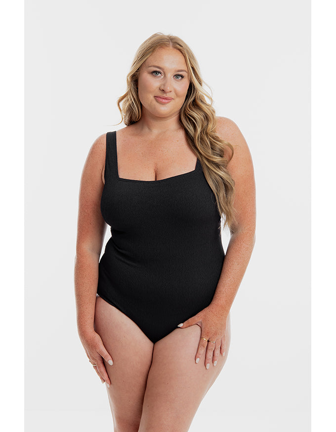 Black Pebbled Textured Square One Piece