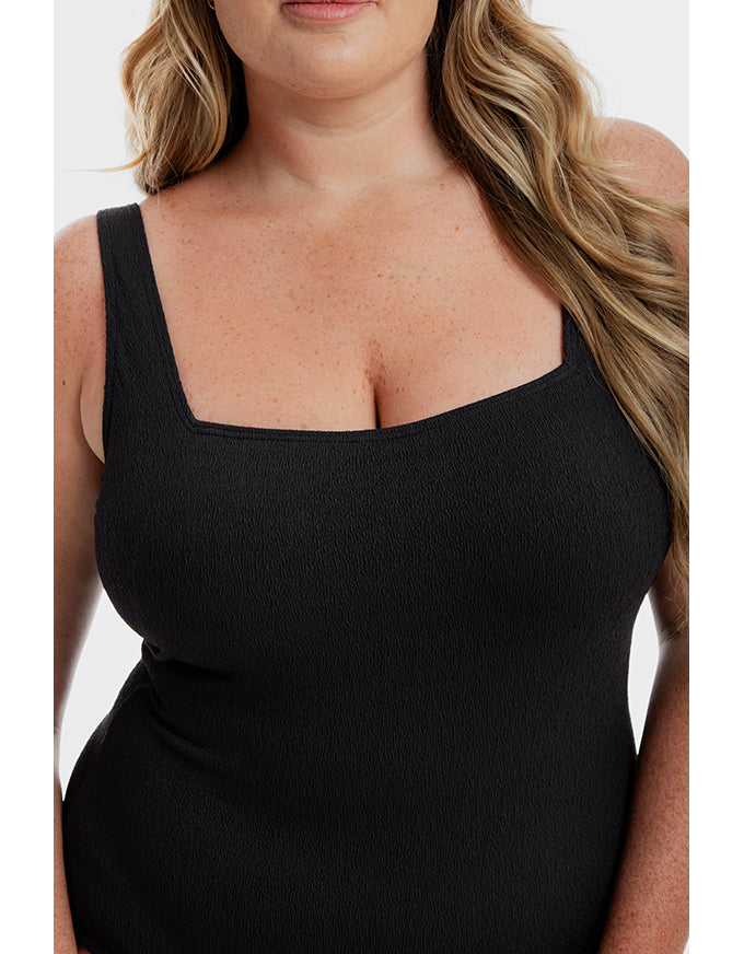 Black Pebbled Textured Square One Piece