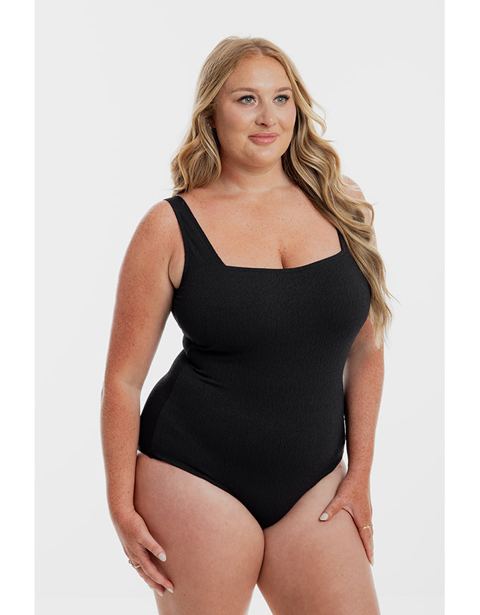 Black Pebbled Textured Square One Piece