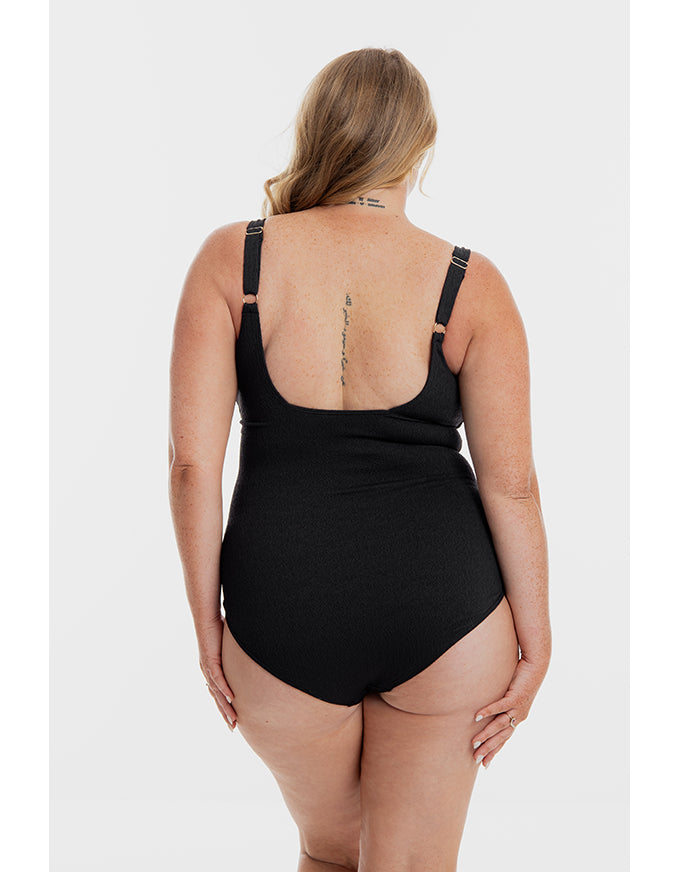 Black Pebbled Textured Square One Piece
