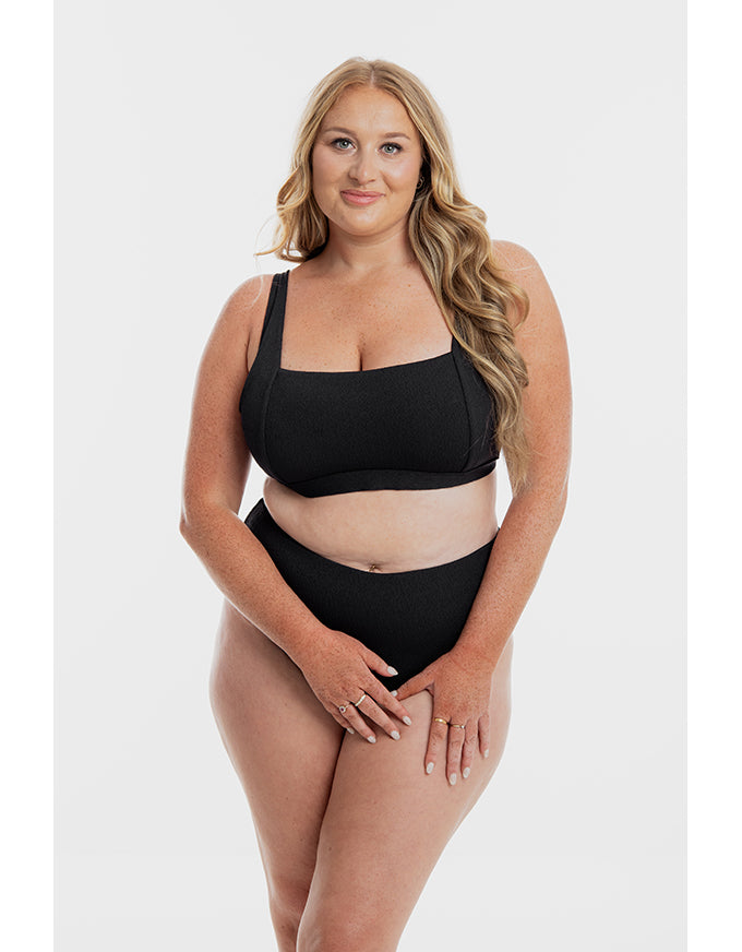 Black Pebbled Textured Square Bikini Set
