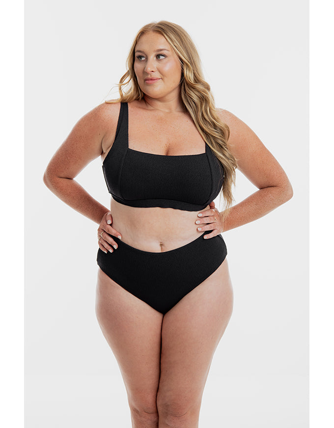 Black Pebbled Textured Square Bikini Set