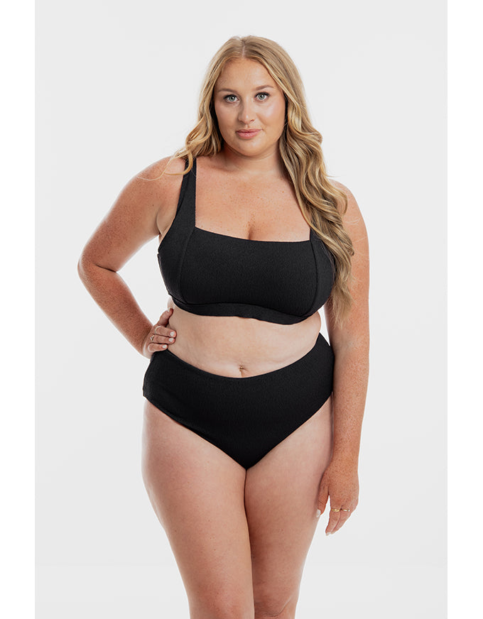 Black Pebbled Textured Square Bikini Set