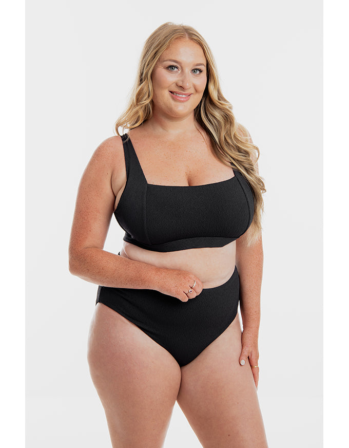 Black Pebbled Textured Square Bikini Set