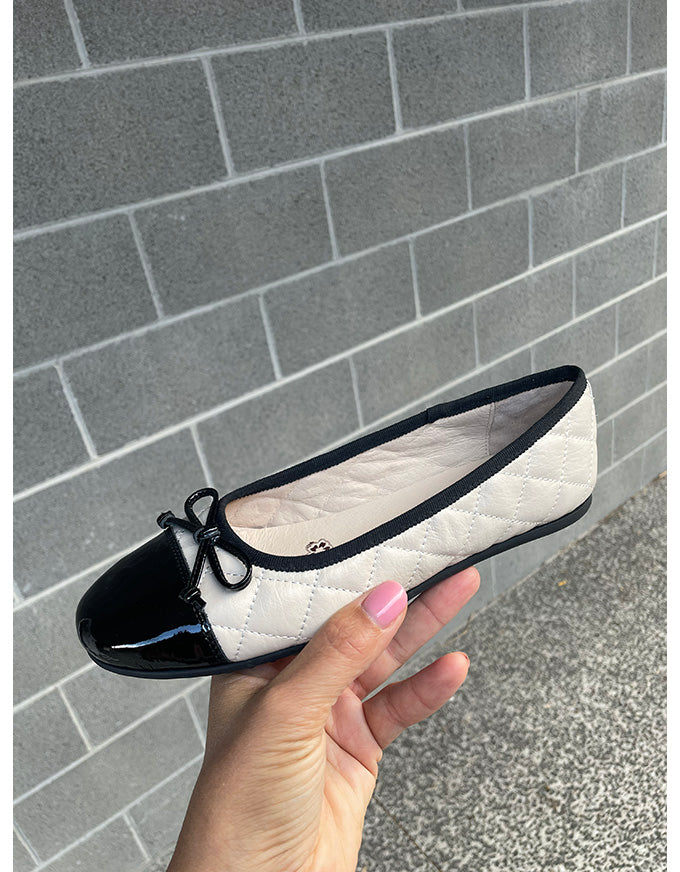 Bookie Flats Black Patent/Milk Leather