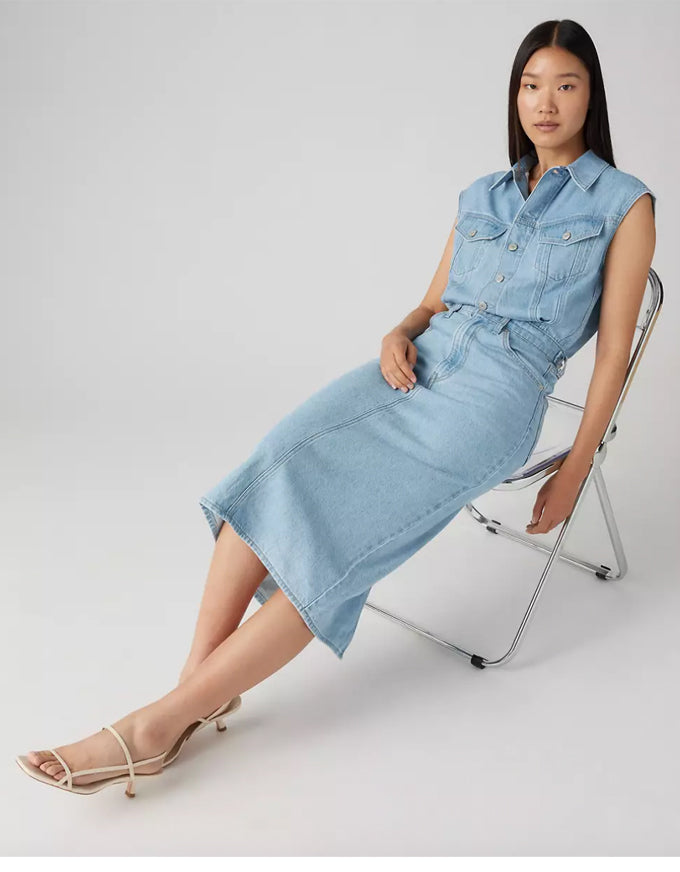 Iconic Sleeveless Denim Dress - Wrapped in Blue
