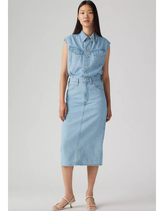 Iconic Sleeveless Denim Dress - Wrapped in Blue