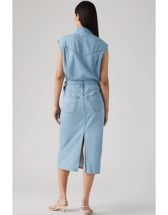 Iconic Sleeveless Denim Dress - Wrapped in Blue
