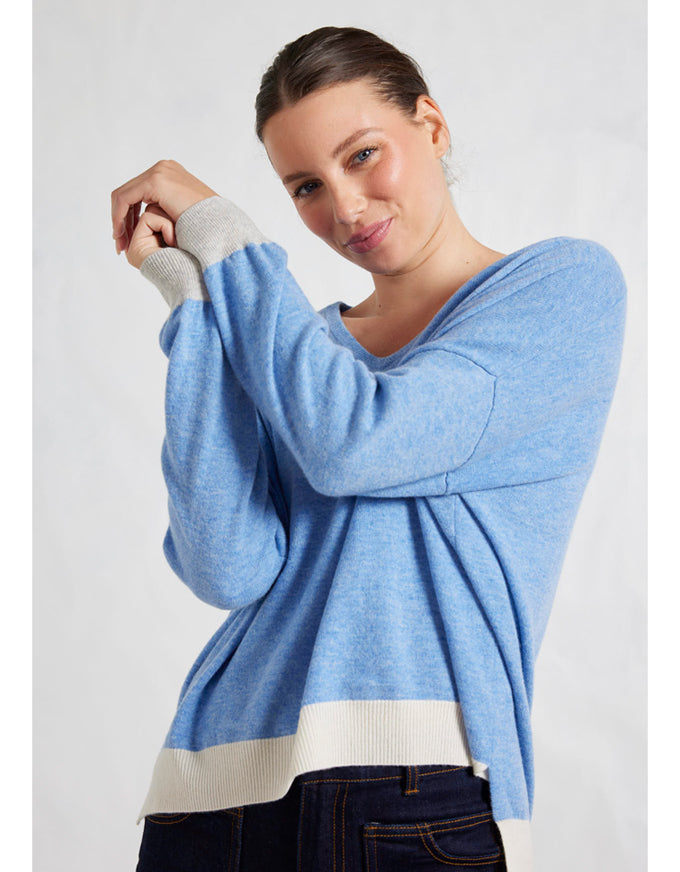 The Imogen Sweater in Dusty Denim, from Alessandra Cashmere.