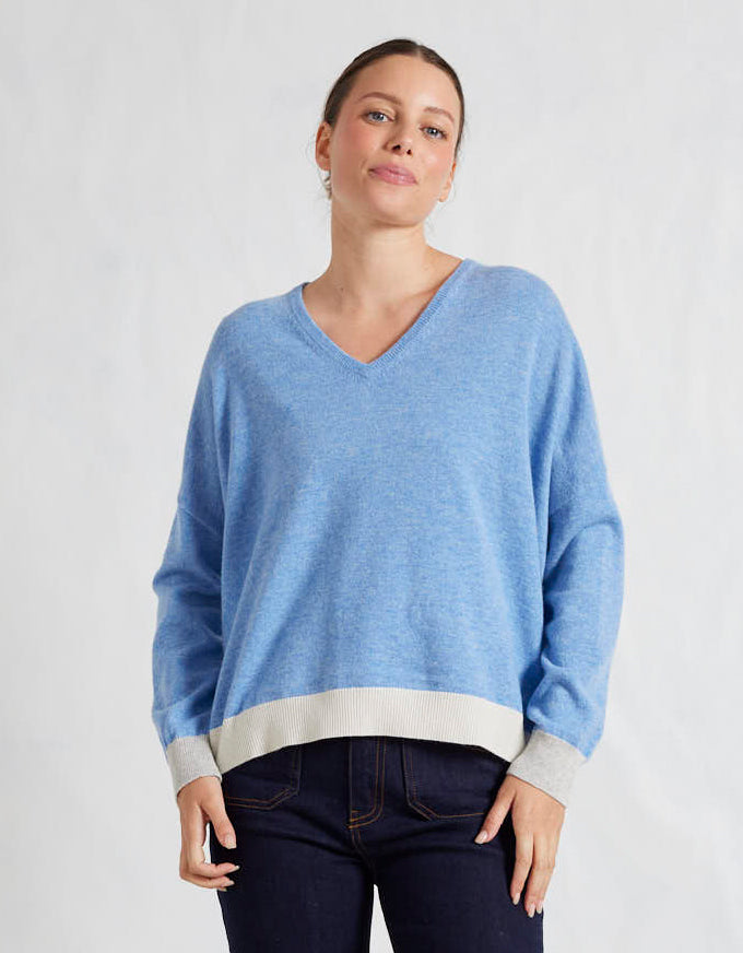 The Imogen Sweater in Dusty Denim, from Alessandra Cashmere.