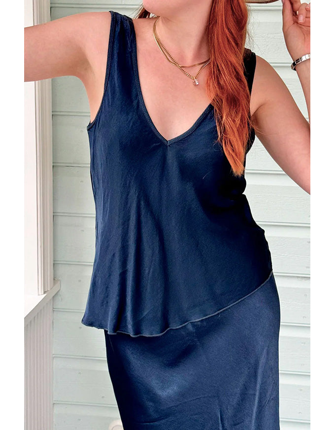 Jaci Viscose Bias Top Navy