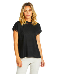 The Jade Linen Trim Top in Black, from Ping Pong.&nbsp;