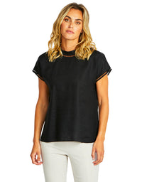 The Jade Linen Trim Top in Black, from Ping Pong.&nbsp;