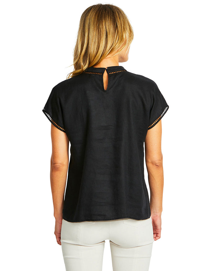 The Jade Linen Trim Top in Black, from Ping Pong.&nbsp;