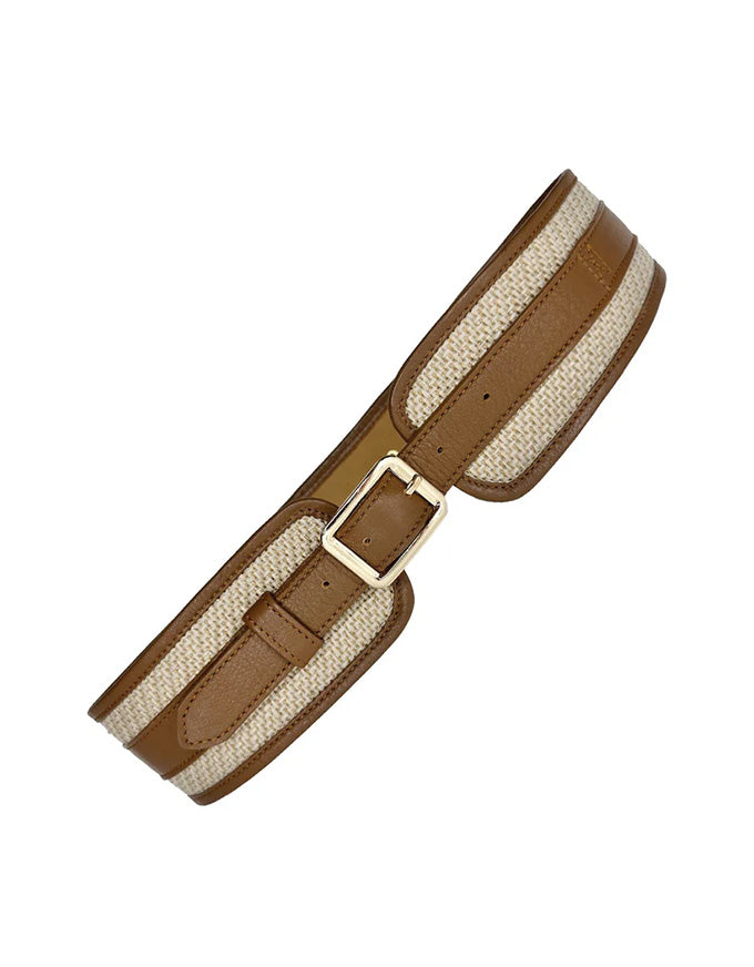Brown belt with beige strap on a white background